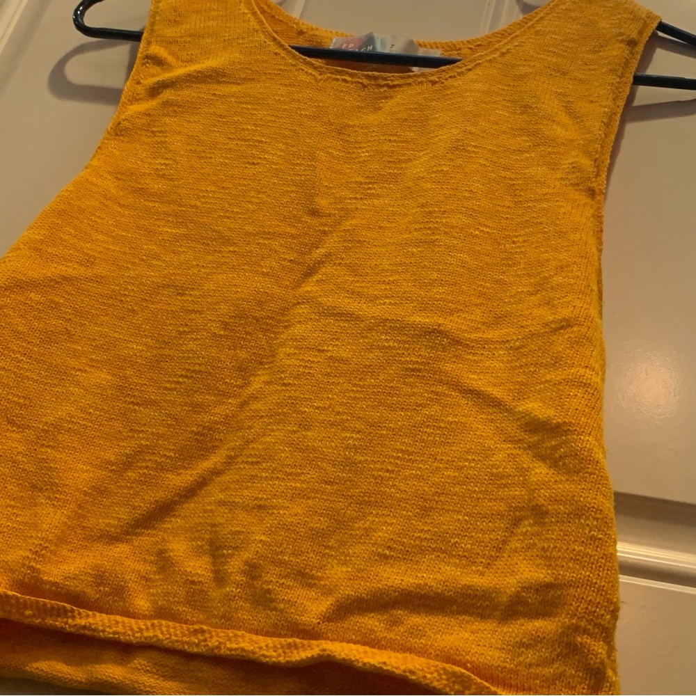 FP Beach Vibrant Gold Orange Boxy Knit Crochet Tank Top Size S/P - Picture 2 of 6